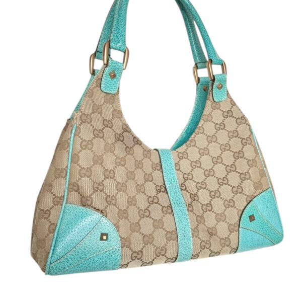 Gucci Monogram Jackie Shoulder Bag in Beige / Aqua Blue / Gold - Image 4