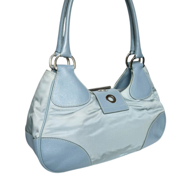 Prada Nylon Half Moon Hobo Shoulder Bag in Baby Blue / Silver - Image 4