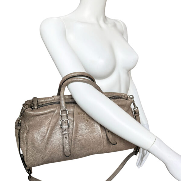 Prada Leather 2-Way Bag in Taupe Brown / Silver - Image 8