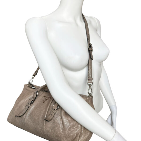 Prada Leather 2-Way Bag in Taupe Brown / Silver - Image 9