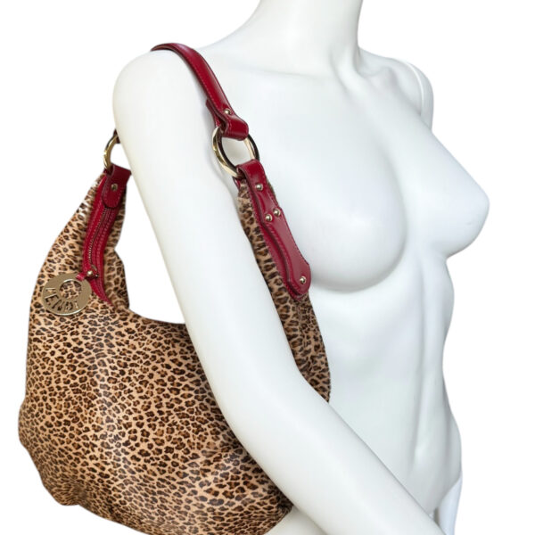 Fendi Leopard Print Calfskin Hobo Shoulder Bag in Brown / Red / Gold - Image 10