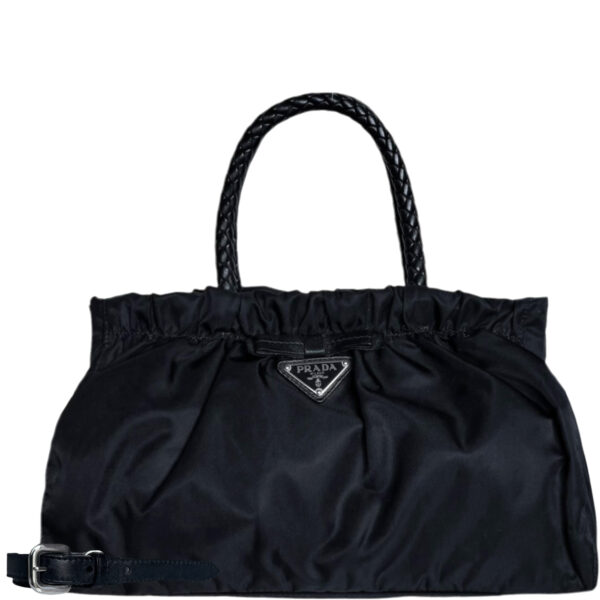 Vintage Prada Bow Nylon 2 Way Bag in Black / Silver | NITRYL