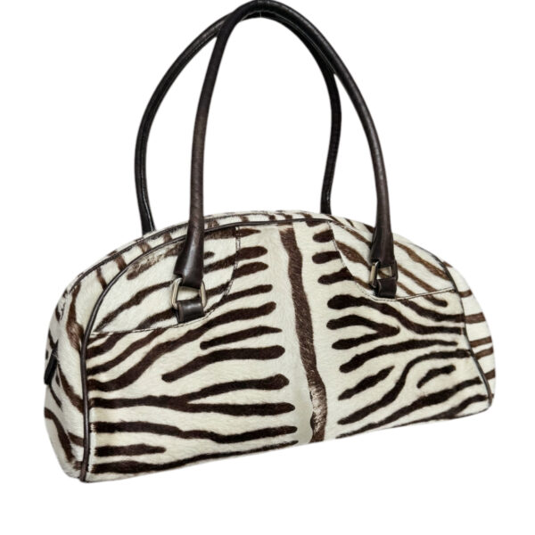 Prada Zebra Print Calfskin Shoulder Bag in White / Brown / Silver - Image 4