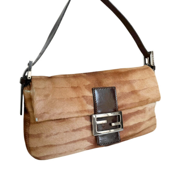 Fendi Striped Calfskin Shoulder Baguette Bag in Tan / Brown / Silver - Image 2