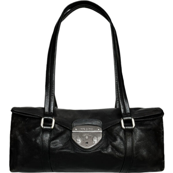 Vintage Prada Leather Buckle Shoulder Bag in Black / Silver | NITRYL