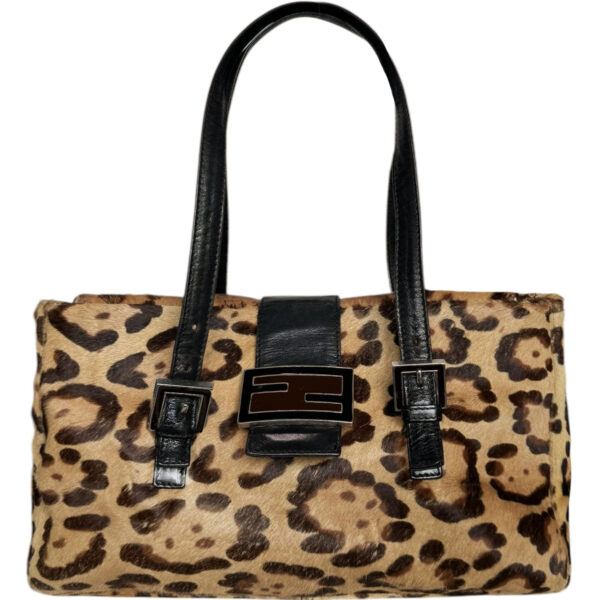 Vintage Fendi Leopard Print Calfskin Shoulder Baguette Bag | NITRYL