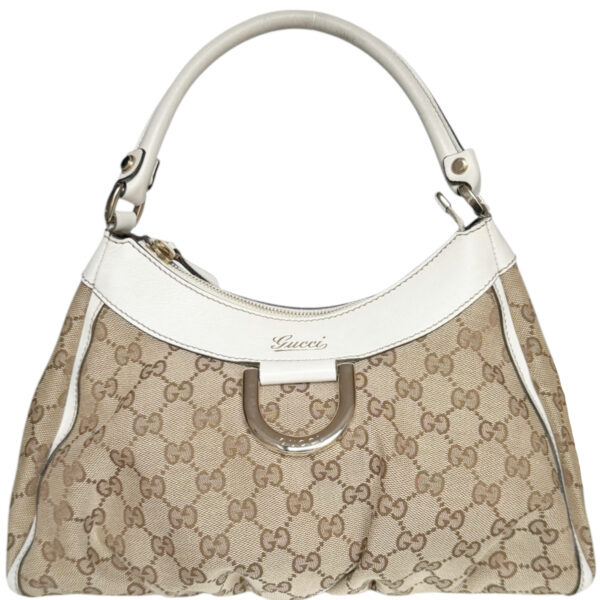 Vintage Gucci Monogram D Ring Hobo Shoulder Bag in Beige / White / Gold | NITRYL