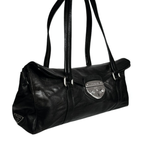 Prada Leather Buckle Shoulder Bag in Black / Silver - Image 2