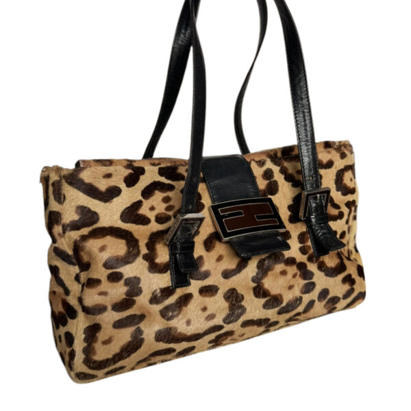 Fendi Leopard Print Calfskin Shoulder Baguette Bag - Image 2