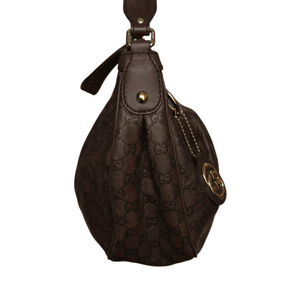 Gucci Monogram Leather Hobo Shoulder Bag in Brown / Gold - Image 3