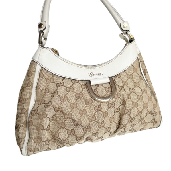 Gucci Monogram D Ring Hobo Shoulder Bag in Beige / White / Gold - Image 2