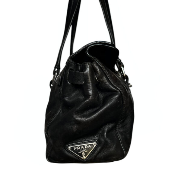 Prada Leather Buckle Shoulder Bag in Black / Silver - Image 3