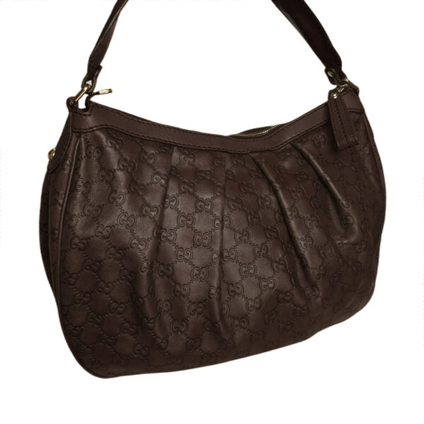 Gucci Monogram Leather Hobo Shoulder Bag in Brown / Gold - Image 4