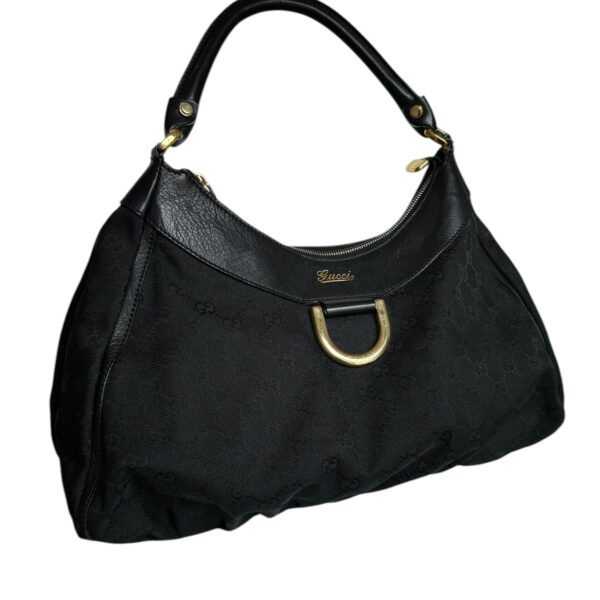 Gucci Monogram D Ring Hobo Shoulder Bag in Black / Gold - Image 2