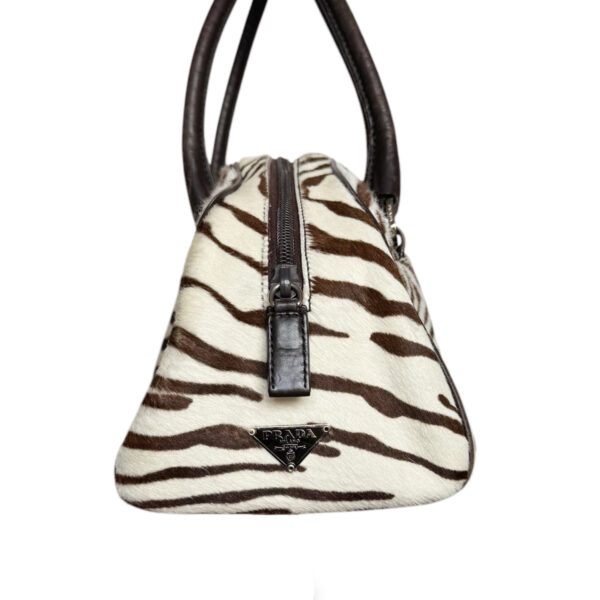 Prada Zebra Print Calfskin Shoulder Bag in White / Brown / Silver - Image 3