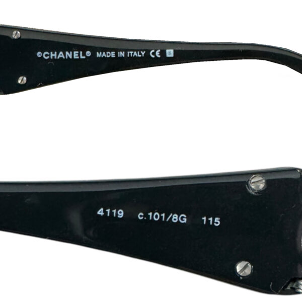 Chanel Logo Rimless Wraparound Sunglasses in Black / Blue - Image 3