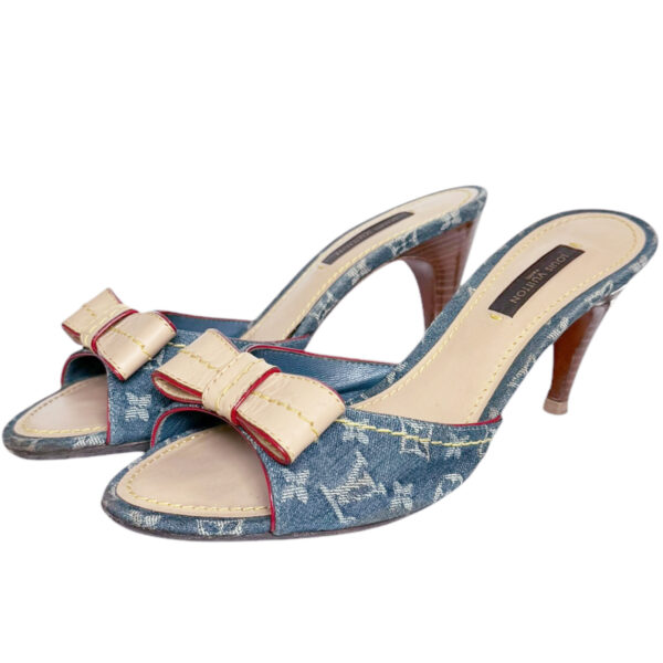 Vintage Louis Vuitton Monogram Denim Bow Heels in Blue / Beige UK 3 | NITRYL