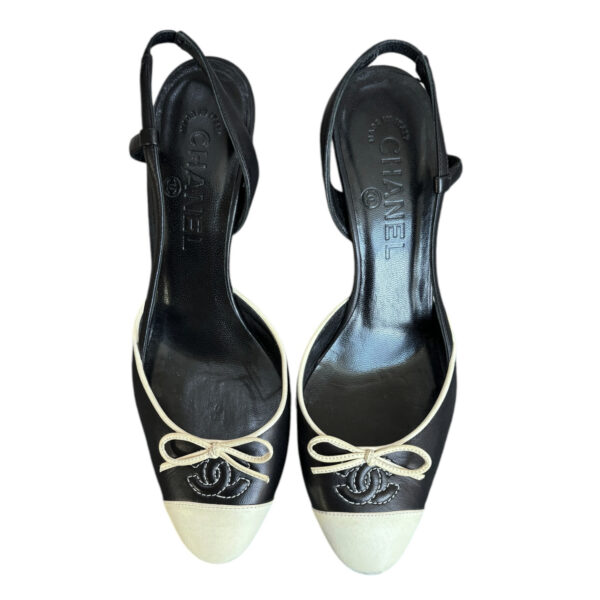 Chanel Bow Logo Slingback Heels in Black / Cream UK 3 - Image 2