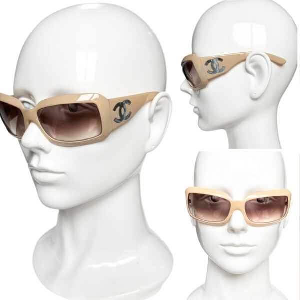 Chanel Mother of Pearl Logo Oversized Sunglasses in Beige - Image 4