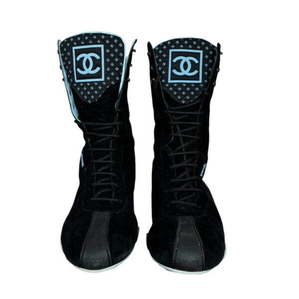 Chanel Logo Boxing Trainer Boots in Black / Blue UK 5.5 - Image 2