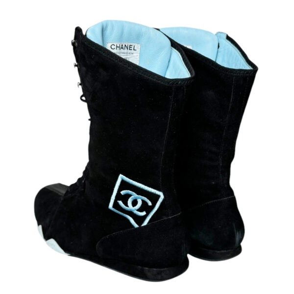 Chanel Logo Boxing Trainer Boots in Black / Blue UK 5.5 - Image 3