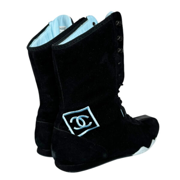 Chanel Logo Boxing Trainer Boots in Black / Blue UK 5.5 - Image 4