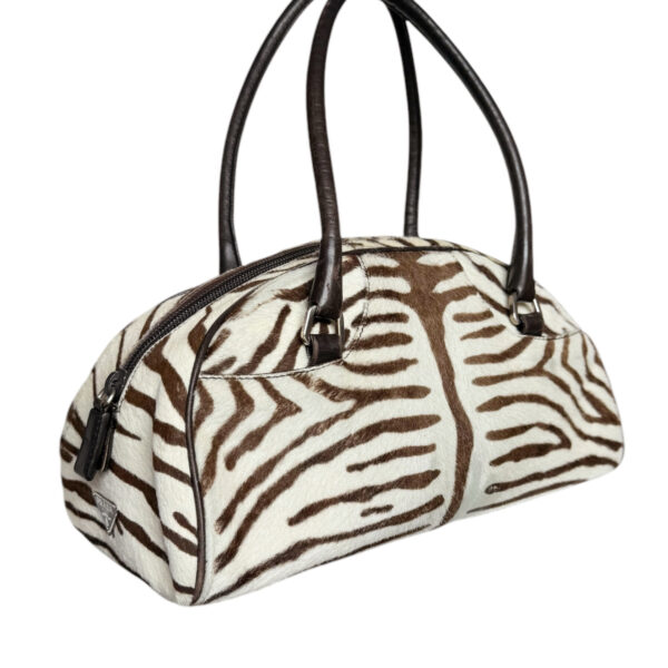 Prada Zebra Print Calfskin Shoulder Bag in White / Brown / Silver - Image 2