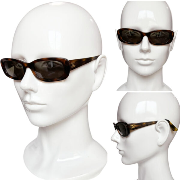 Chanel Logo Chunky Sunglasses in Tortoiseshell Brown / Gold - Image 4