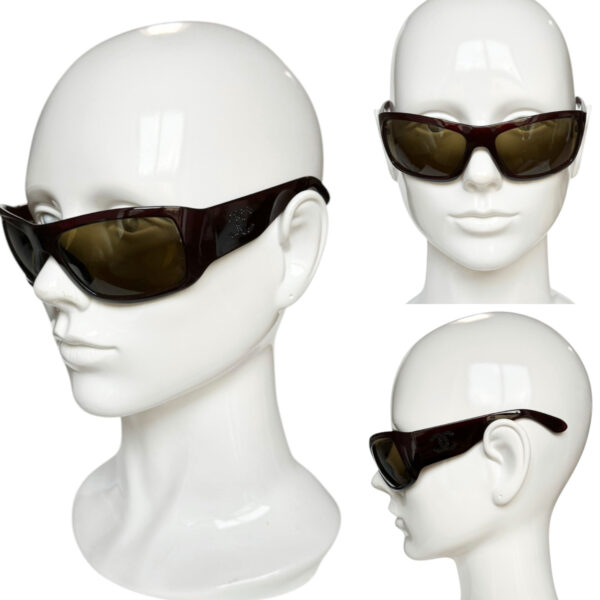 Chanel Diamante Logo Wraparound Sunglasses in Brown / Black - Image 4