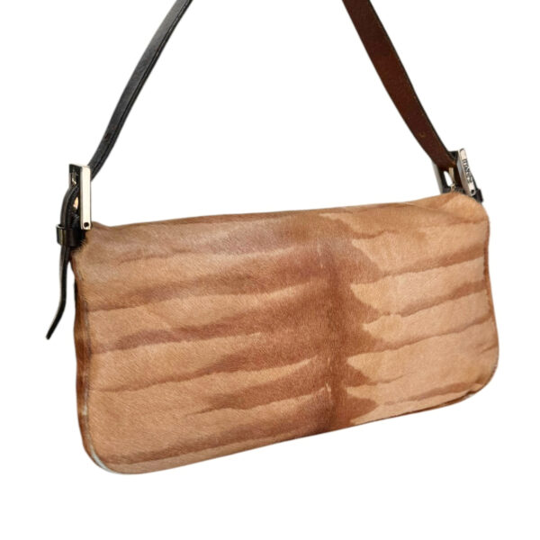 Fendi Striped Calfskin Shoulder Baguette Bag in Tan / Brown / Silver - Image 5