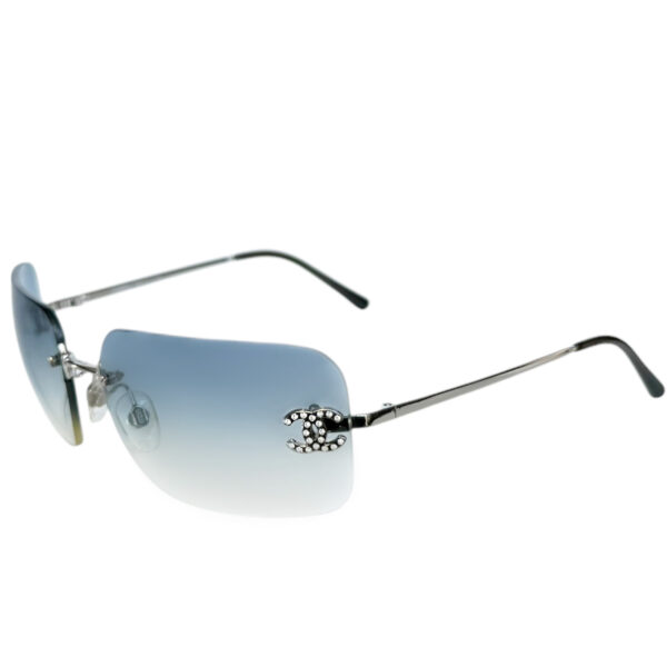 Vintage Chanel Diamante Rimless Ombre Sunglasses in Baby Blue / Silver | NITRYL