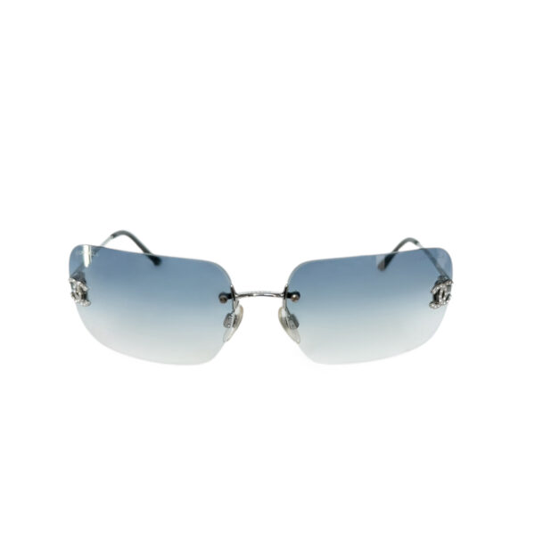 Chanel Diamante Rimless Ombre Sunglasses in Baby Blue / Silver - Image 2