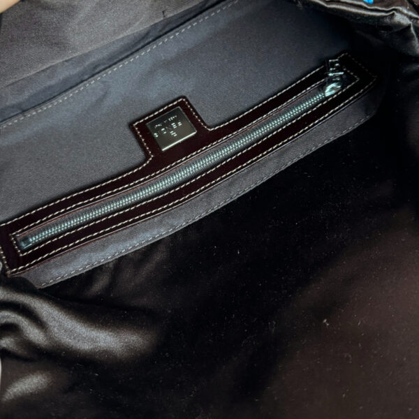 Fendi Satin Beaded Shoulder Baguette Bag in Brown / Blue with Exotic Leather Detailing - Image 6