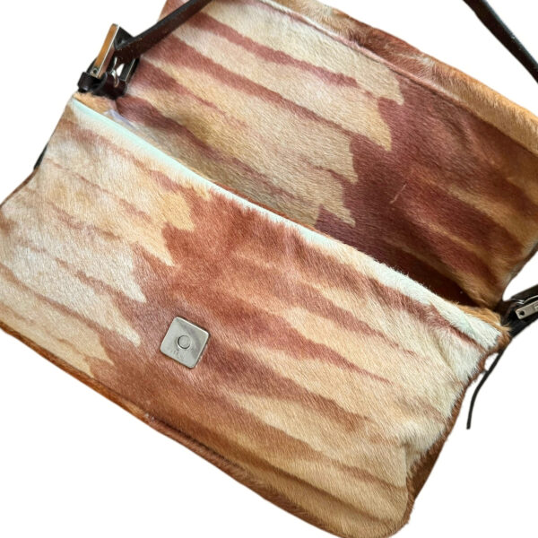 Fendi Striped Calfskin Shoulder Baguette Bag in Tan / Brown / Silver - Image 8