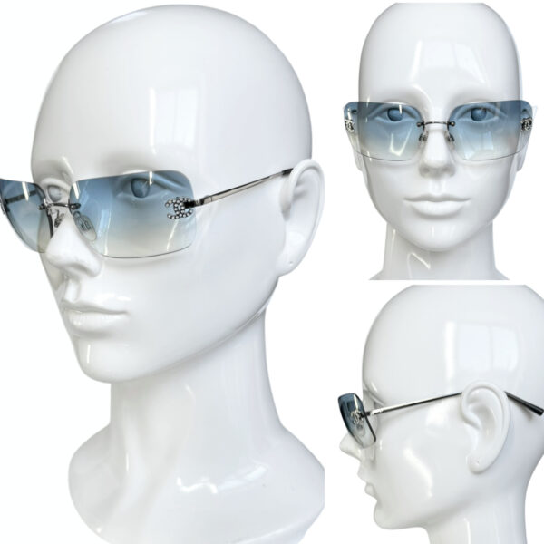 Chanel Diamante Rimless Ombre Sunglasses in Baby Blue / Silver - Image 4