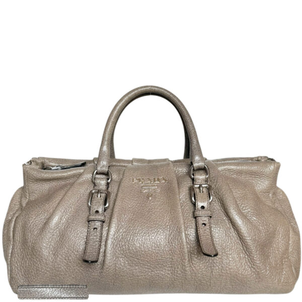 Vintage Prada Leather 2-Way Bag in Taupe Brown / Silver | NITRYL