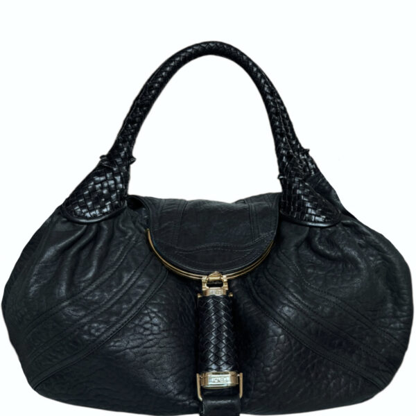 Vintage Fendi Leather Spy Hobo Shoulder Bag in Black / Gold | NITRYL