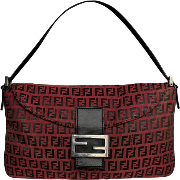 Vintage Fendi Monogram Shoulder Baguette Bag in Red / Black / Silver | NITRYL