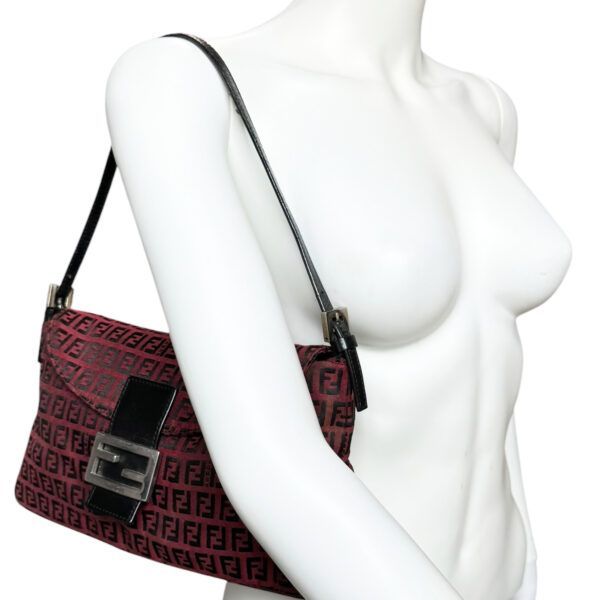 Fendi Monogram Shoulder Baguette Bag in Red / Black / Silver - Image 9