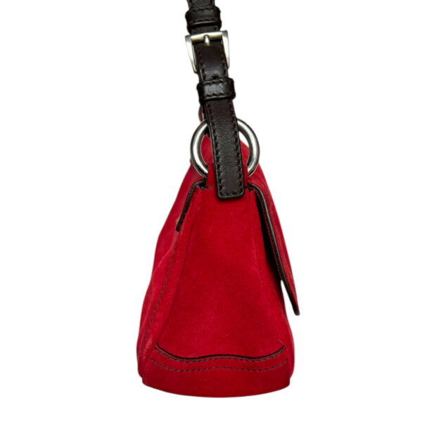 Prada Suede Logo Shoulder Bag in Red / Brown / Silver - Image 3