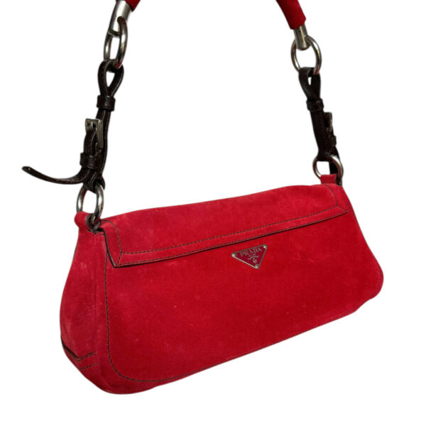 Prada Suede Logo Shoulder Bag in Red / Brown / Silver - Image 4