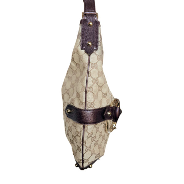 Gucci Monogram Horsebit Shoulder Bag in Beige / Gold / Metallic Purple - Image 3