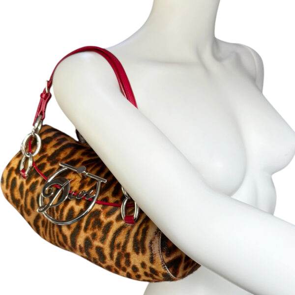 Dior Leopard Print Calfskin Diva Cursive Logo Shoulder Bag in Brown / Red / Silver - Image 10