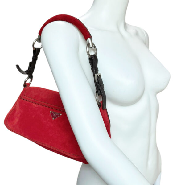 Prada Suede Logo Shoulder Bag in Red / Brown / Silver - Image 8