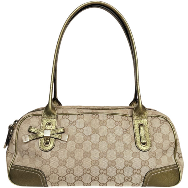 Vintage Gucci Monogram Bow Princy Shoulder Bag in Beige / Gold | NITRYL