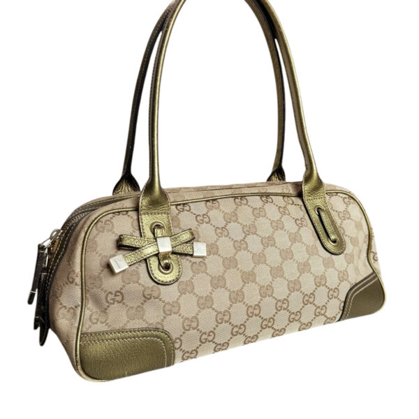 Gucci Monogram Bow Princy Shoulder Bag in Beige / Gold - Image 2