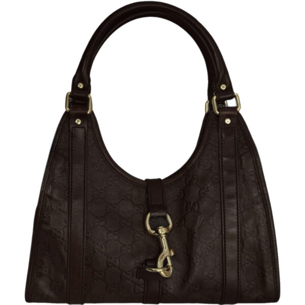 Vintage Gucci Monogram Leather Jackie Shoulder Bag in Brown / Gold | NITRYL