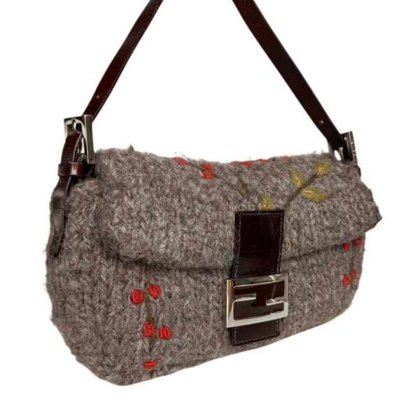 Fendi Floral Wool Knitted Baguette Bag in Brown / Silver - Image 2