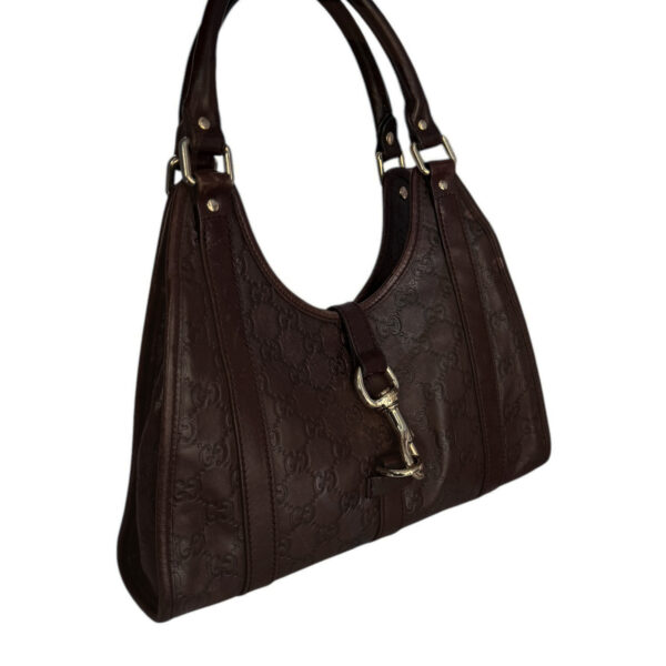 Gucci Monogram Leather Jackie Shoulder Bag in Brown / Gold - Image 2