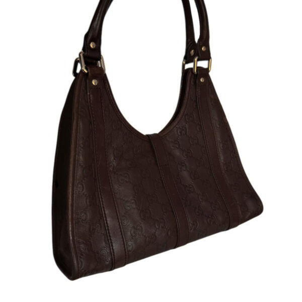Gucci Monogram Leather Jackie Shoulder Bag in Brown / Gold - Image 4